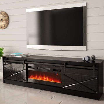 Тумба під телевізор з електрокаміном Granero Cama Meble, чорний CAMA-GRANERO-RTV-K-BLACK фото 1