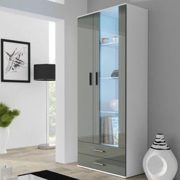 Вітрина SOHO Cama Meble S6 білий / сірий глянець в інтер'єрі