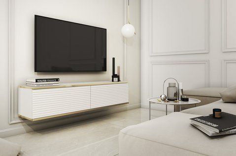Тумба под телевизор навесная Perfect Home Оро / Oro 2-дверная RTV135 MDF белый фото - Купить Тумбы ТВ PERFECT HOME в эпицентре мебели GerborDesign.com.ua, Киев, Днепр, Львов, Луцк, Хмельницкий