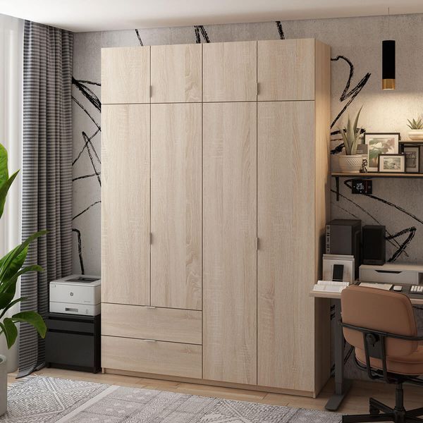 Шафа з антресоллю розпашна для одягу Лукас Doros (Дорос) 4 ДСП 180х50х240 дуб сонома фото - Купити Шафи DOROS | ДОРОС в епіцентрі меблів GerborDesign.com.ua