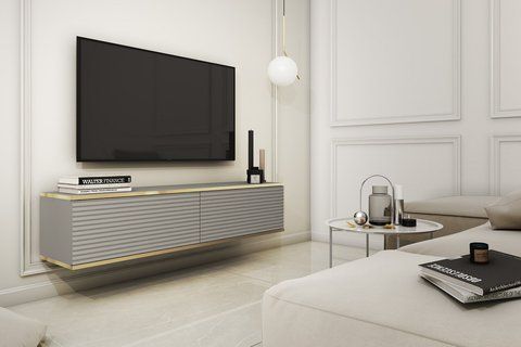 Тумба под телевизор навесная Perfect Home Оро / Oro 2-дверная RTV135 MDF серый фото - Купить Тумбы ТВ PERFECT HOME в эпицентре мебели GerborDesign.com.ua, Киев, Днепр, Львов, Луцк, Хмельницкий