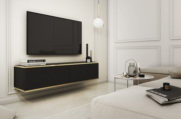 Тумба під телевізор навісна Perfect Home Оро / Oro 2-дверна RTV135 MDF чорний фото - Купити Тумби ТВ PERFECT HOME в епіцентрі меблів GerborDesign.com.ua
