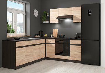 Угловая кухня 200x220 см Junona Line BRW, кухонный угловой гарнитур 2x2.2 м Black Red White венге / дуб сонома фото - Купить Кухни BLACK RED WHITE в эпицентре мебели GerborDesign.com.ua