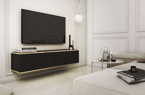 Тумба под телевизор навесная Perfect Home Оро / Oro 2-дверная RTV135 MDF черный фото - Купить Тумбы ТВ PERFECT HOME в эпицентре мебели GerborDesign.com.ua, Киев, Днепр, Львов, Луцк, Хмельницкий