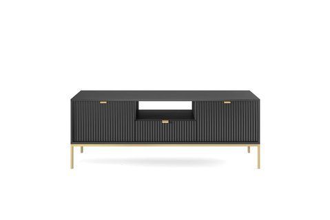 Тумба под телевизор Perfect Home Нова / Nova 2-дверная с 1 ящиком и золотыми ножками RTV154 черный фото - Купить Тумбы ТВ PERFECT HOME в эпицентре мебели GerborDesign.com.ua, Киев, Днепр, Львов, Луцк, Хмельницкий