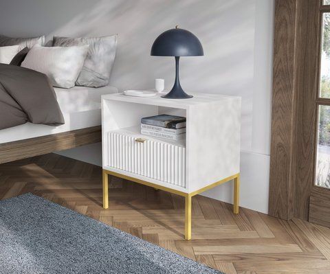 Тумба прикроватная Perfect Home Нова / Nova с 1 ящиком и золотыми ножками S54 белый фото - Купить Тумбы ночные  PERFECT HOME в эпицентре мебели GerborDesign.com.ua, Киев, Днепр, Львов, Луцк, Хмельницкий