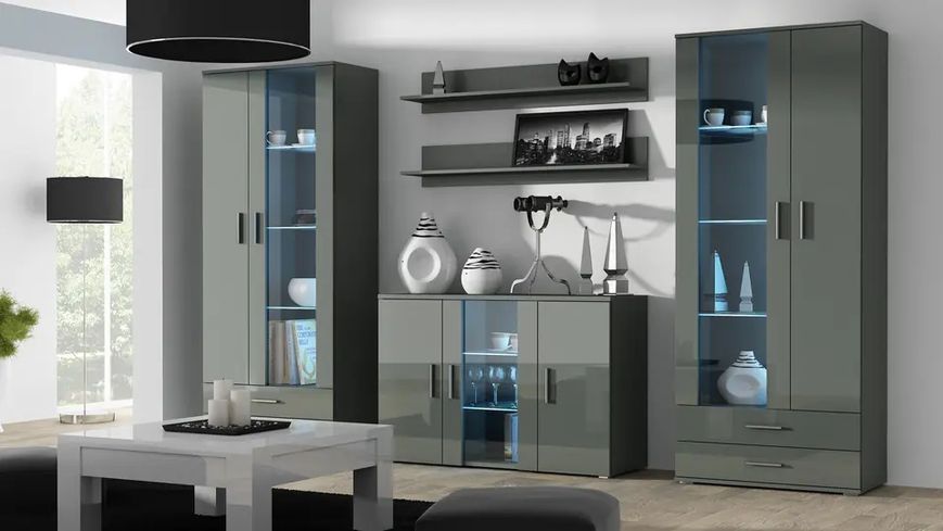 Витрина SOHO Cama Meble S6 сірий / сірий глянець фото - Купить Витрины CAMA MEBLE в эпицентре мебели GerborDesign.com.ua, Киев, Днепр, Львов, Луцк, Хмельницкий