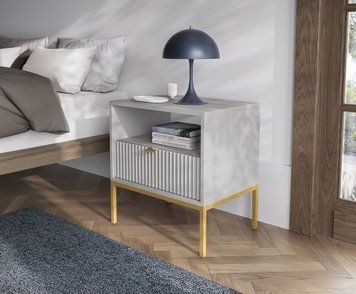 Тумба приліжкова Perfect Home Нова / Nova з 1 шухлядою і золотими ніжками S54 сірий фото - Купити Тумби приліжкові PERFECT HOME в епіцентрі меблів GerborDesign.com.ua