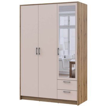 Шкаф распашной для одежды Ронди Doros (Дорос) с зеркалом 3 ДСП 121х52х195 см дуб артизан / кашемир фото - Купить Шкафы DOROS | ДОРОС в эпицентре мебели GerborDesign.com.ua