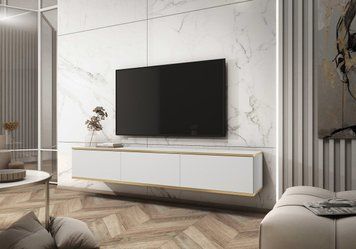 Тумба під телевізор навісна Perfect Home Оро / Oro 3-дверна RTV175 білий фото - Купити Тумби ТВ PERFECT HOME в епіцентрі меблів GerborDesign.com.ua