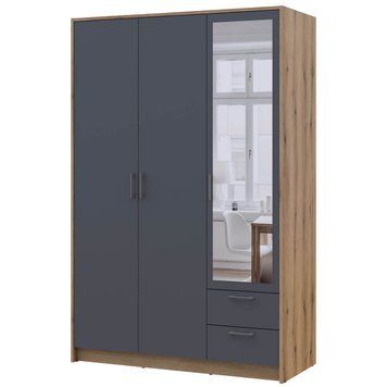 Шкаф распашной для одежды Ронди Doros (Дорос) с зеркалом 3 ДСП 121х52х195 см дуб артизан / графит фото - Купить Шкафы DOROS | ДОРОС в эпицентре мебели GerborDesign.com.ua