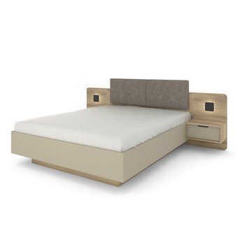 Ліжко (каркас) Perfect Home Летто / Letto 160 двоспальне з тумбами приліжковими та підсвіткою Дуб терра темный/серый каменный фото - Купити Ліжка PERFECT HOME в епіцентрі меблів GerborDesign.com.ua