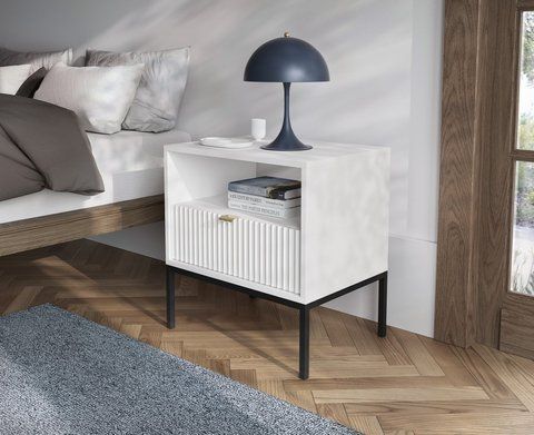 Тумба прикроватная Perfect Home Нова / Nova с 1 ящиком и черными ножками S54 белый фото - Купить Тумбы ночные  PERFECT HOME в эпицентре мебели GerborDesign.com.ua, Киев, Днепр, Львов, Луцк, Хмельницкий