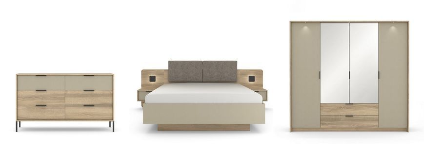 Ліжко (каркас) Perfect Home Летто / Letto 160 двоспальне з тумбами приліжковими та підсвіткою Дуб терра темный/серый каменный фото - Купити Ліжка PERFECT HOME в епіцентрі меблів GerborDesign.com.ua