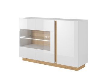 Комод з вітриною Perfect Home Арко / Arco 3-дверний 3D2W/138 белый глянец / дуб грандсон фото - Купити Комоди PERFECT HOME в епіцентрі меблів GerborDesign.com.ua