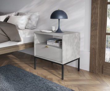 Тумба приліжкова Perfect Home Нова / Nova з 1 шухлядою і чорними ніжками S54 сірий фото - Купити Тумби приліжкові PERFECT HOME в епіцентрі меблів GerborDesign.com.ua