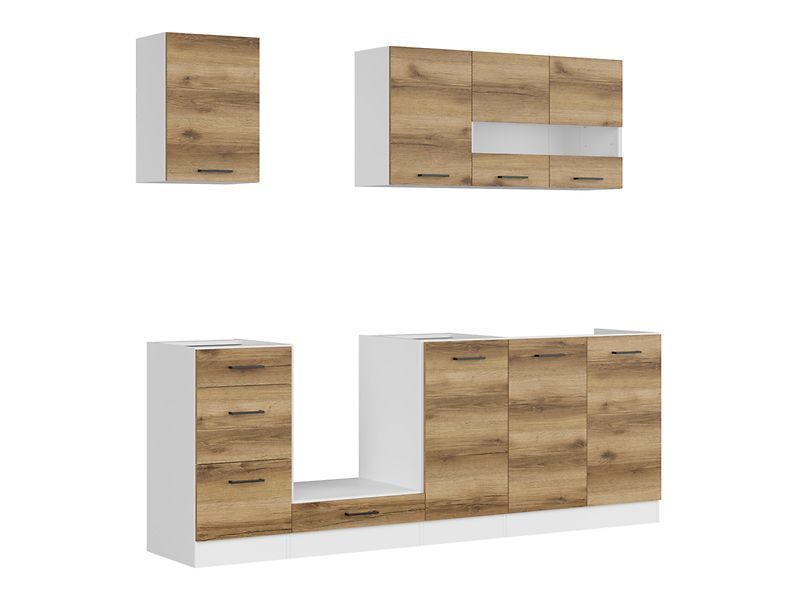 Кухня 220 см Junona Line BRW, кухонный гарнитур 2.2 м Black Red White білий / світлий дуб фото - Купить Кухни BLACK RED WHITE в эпицентре мебели GerborDesign.com.ua, Киев, Днепр, Львов, Луцк, Хмельницкий
