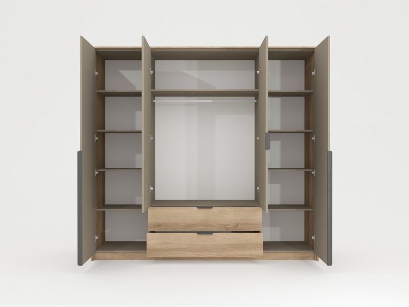Шафа для одягу Perfect Home Летто / Letto 4D2S/220 4-дверна Дуб терра темный/серый каменный фото - Купити Шафи PERFECT HOME в епіцентрі меблів GerborDesign.com.ua