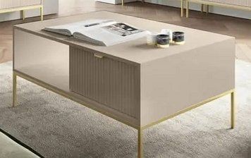 Стіл журнальний Perfect Home Нова / Nova з 2 шухлядами та золотими ніжками L104 кашемір фото - Купити Столи журнальні PERFECT HOME в епіцентрі меблів GerborDesign.com.ua