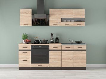 Кухня 220 см Junona Line BRW, кухонний гарнітур 2.2 м Black Red White венге / дуб сонома фото - Купити Кухні BLACK RED WHITE в епіцентрі меблів GerborDesign.com.ua