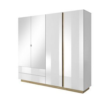 Шафа для одягу Perfect Home Арко / Arco 4-дверна з дзеркалом 4D2S/220 белый глянец / дуб грандсон фото - Купити Шафи PERFECT HOME в епіцентрі меблів GerborDesign.com.ua