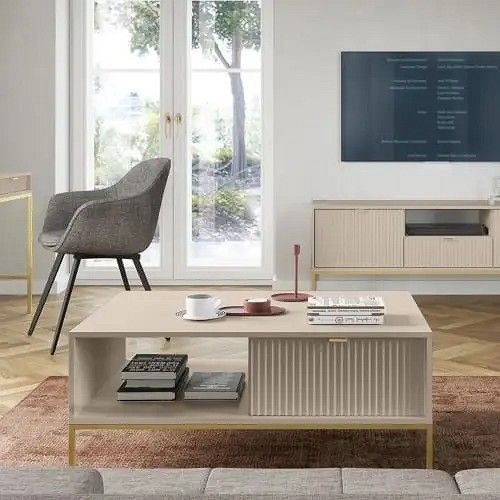 Стол журнальный Perfect Home Нова / Nova с 2 ящиками и золотыми ножками L104 кашемир фото - Купить Столы журнальные PERFECT HOME в эпицентре мебели GerborDesign.com.ua