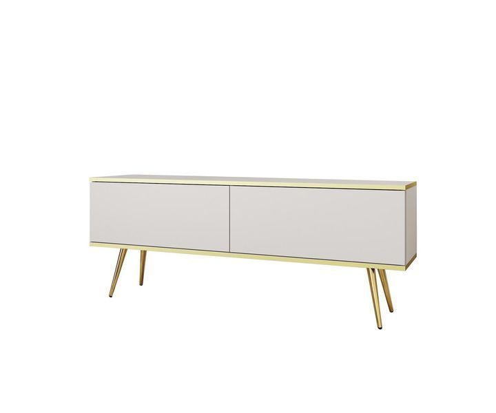 Тумба под телевизор Perfect Home Оро / Oro 2-дверная с золотыми ножками RTV135 белый фото - Купить Тумбы ТВ PERFECT HOME в эпицентре мебели GerborDesign.com.ua