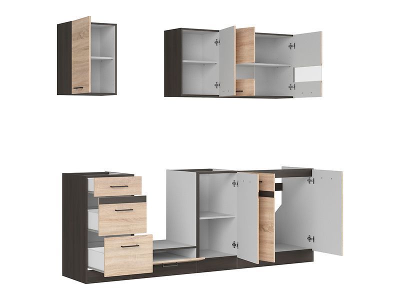 Кухня 220 см Junona Line BRW, кухонный гарнитур 2.2 м Black Red White венге / дуб сонома фото - Купить Кухни BLACK RED WHITE в эпицентре мебели GerborDesign.com.ua, Киев, Днепр, Львов, Луцк, Хмельницкий