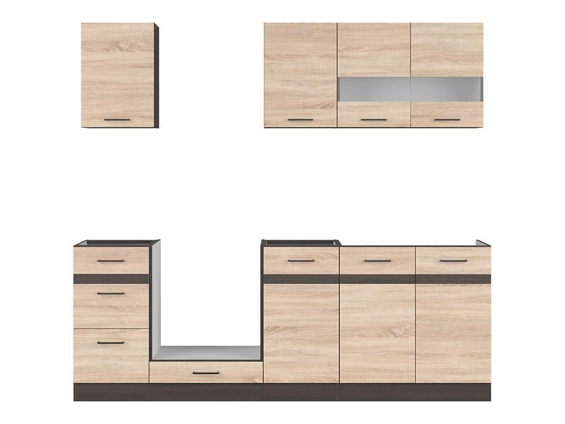 Кухня 220 см Junona Line BRW, кухонный гарнитур 2.2 м Black Red White венге / дуб сонома фото - Купить Кухни BLACK RED WHITE в эпицентре мебели GerborDesign.com.ua, Киев, Днепр, Львов, Луцк, Хмельницкий