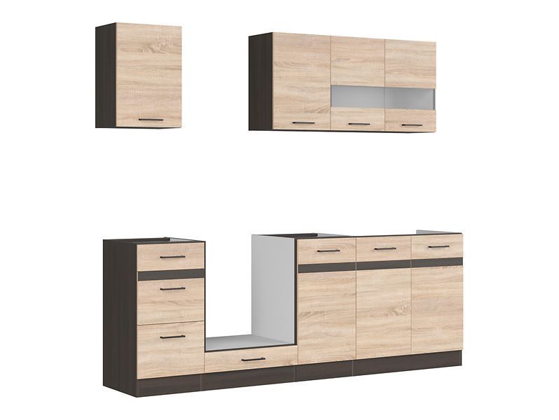 Кухня 220 см Junona Line BRW, кухонный гарнитур 2.2 м Black Red White венге / дуб сонома фото - Купить Кухни BLACK RED WHITE в эпицентре мебели GerborDesign.com.ua, Киев, Днепр, Львов, Луцк, Хмельницкий