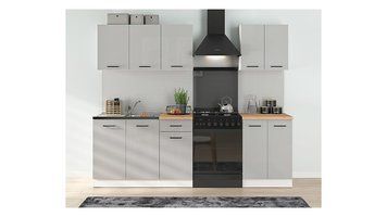 Кухня 180 см Junona Line BRW, кухонний гарнітур 1,8 м Black Red White білий / світло-сірий глянець фото - Купити Кухні BLACK RED WHITE в епіцентрі меблів GerborDesign.com.ua