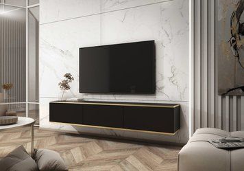 Тумба під телевізор навісна Perfect Home Оро / Oro 3-дверна RTV175 чорний фото - Купити Тумби ТВ PERFECT HOME в епіцентрі меблів GerborDesign.com.ua