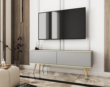Тумба під телевізор Perfect Home Оро / Oro 2-дверна з золотими ніжками RTV135 сірий фото - Купити Тумби ТВ PERFECT HOME в епіцентрі меблів GerborDesign.com.ua