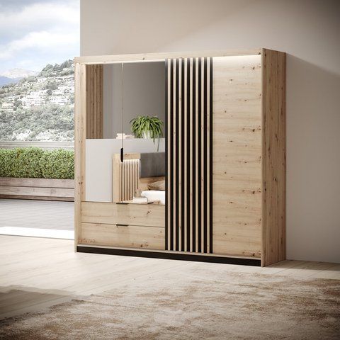 Шкаф полукупе Perfect Home Талли / Tally 4-дверный с зеркалом 4D2S/220 дуб артизан / антрацит фото - Купить Шкафы PERFECT HOME в эпицентре мебели GerborDesign.com.ua