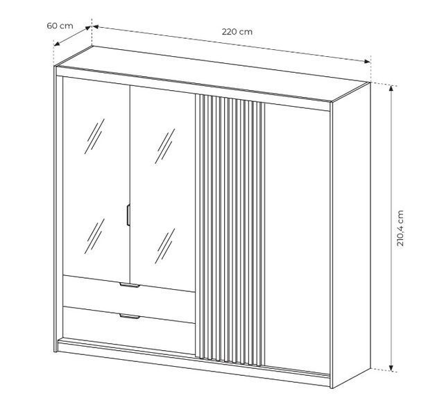 Шкаф полукупе Perfect Home Талли / Tally 4-дверный с зеркалом 4D2S/220 дуб артизан / антрацит фото - Купить Шкафы PERFECT HOME в эпицентре мебели GerborDesign.com.ua