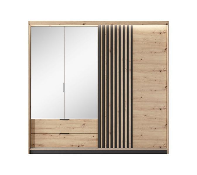 Шкаф полукупе Perfect Home Талли / Tally 4-дверный с зеркалом 4D2S/220 дуб артизан / антрацит фото - Купить Шкафы PERFECT HOME в эпицентре мебели GerborDesign.com.ua