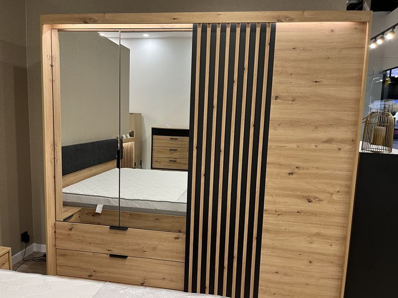Шкаф полукупе Perfect Home Талли / Tally 4-дверный с зеркалом 4D2S/220 дуб артизан / антрацит фото - Купить Шкафы PERFECT HOME в эпицентре мебели GerborDesign.com.ua