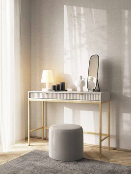 Стіл туалетний Perfect Home Нова / Nova з 2 шухлядами та золотими ніжками T104 кашемір фото - Купити Туалетні столики PERFECT HOME в епіцентрі меблів GerborDesign.com.ua