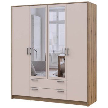 Шкаф распашной для одежды Ронди Doros (Дорос) с зеркалом 4 ДСП 160х52х195 см дуб артизан / кашемир фото - Купить Шкафы DOROS | ДОРОС в эпицентре мебели GerborDesign.com.ua