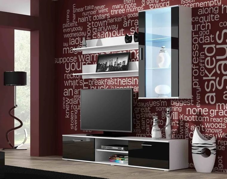 Тумба під телевізор SOHO Cama Meble RTV 180 S3 білий / чорний глянець фото - Купити Тумби ТВ CAMA MEBLE в епіцентрі меблів GerborDesign.com.ua