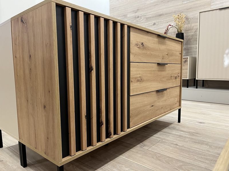 Комод Perfect Home Талли / Tally 1-дверный с 3 ящиками 1D3S/138 дуб артизан / антрацит фото - Купить Комоды PERFECT HOME в эпицентре мебели GerborDesign.com.ua