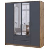 Шкаф распашной для одежды Ронди Doros (Дорос) с зеркалом 4 ДСП 160х52х195 см дуб артизан / графит фото - Купить Шкафы DOROS | ДОРОС в эпицентре мебели GerborDesign.com.ua