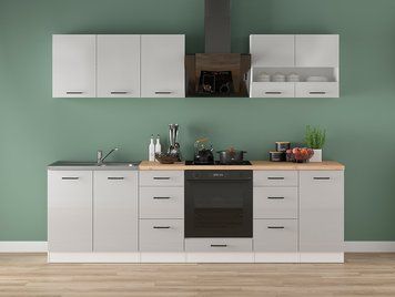 Кухня 260 см Junona Line BRW, кухонный гарнитур 2.6 м Black Red White білий / світло-сірий глянець фото - Купить Кухни BLACK RED WHITE в эпицентре мебели GerborDesign.com.ua