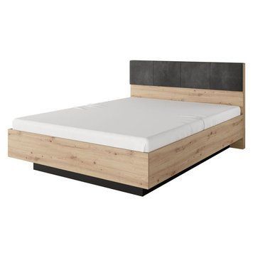 Ліжко (каркас) Perfect Home Таллі / Tally 160 з м'яким ізголів'ям двоспальне дуб артизан / антрацит фото - Купити Ліжка PERFECT HOME в епіцентрі меблів GerborDesign.com.ua
