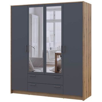 Шкаф распашной для одежды Ронди Doros (Дорос) с зеркалом 4 ДСП 160х52х195 см дуб артизан / графит фото - Купить Шкафы DOROS | ДОРОС в эпицентре мебели GerborDesign.com.ua