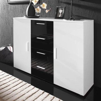 Комод SOHO Cama Meble S8/UNI білий / білий глянець + чорний глянець в інтер'єрі