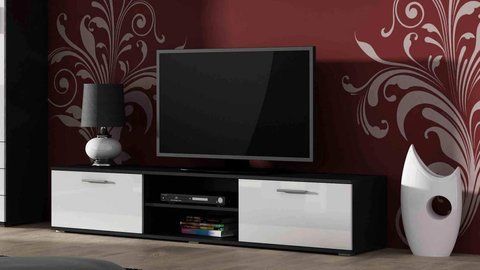 Тумба під телевізор SOHO Cama Meble RTV 180 S3, чорний / білий глянець SOHO-CAMA-RTV-180-CZ/BI
