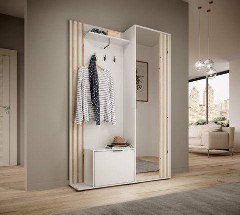 Передпокій з дзеркалом Perfect Home Неллі / Nelly 2-дверний білий / дуб артизан фото - Купити Передпокої PERFECT HOME в епіцентрі меблів GerborDesign.com.ua