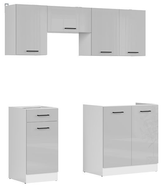 Кухня 180 см Junona Line BRW, кухонний гарнітур 1,8 м Black Red White білий / світло-сірий глянець фото - Купити Кухні BLACK RED WHITE в епіцентрі меблів GerborDesign.com.ua, Київ, Дніпро, Львів, Луцьк, Хмельницький