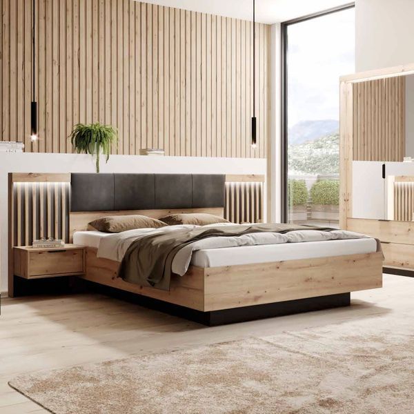 Ліжко (каркас) Perfect Home Таллі / Tally 160 з м'яким ізголів'ям двоспальне, дуб артизан / антрацит